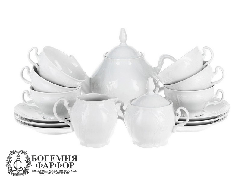 Чайный сервиз Бернадотт, Недекорированный на 6 персон, 17 предметов