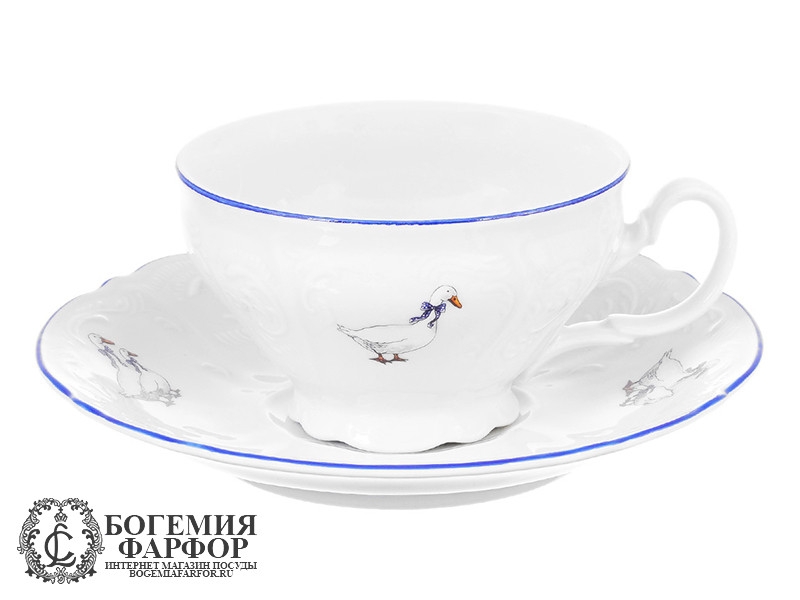 Чайный сервиз Бернадотт, Гуси на 6 персон, 17 предметов