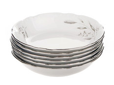 Набор глубоких тарелок 19 см Констанция, Серебряные колосья, отводка платина, 6 штук
