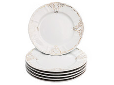 Набор мелких тарелок 25 см Бернадотт, Золотой орнамент, 6 штук
