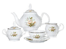Чайный сервиз Бернадотт, Зеленый цветок на 6 персон, 17 предметов