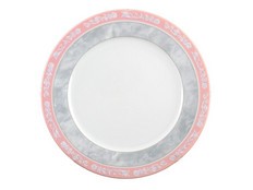 Набор мелких тарелок 25 см Яна, Серый мрамор с розовым кантом, 6 штук