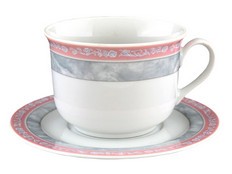 Чайный набор 215 мл Яна, Серый мрамор с розовым кантом, 6 пар
