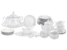 Столово-чайный сервиз Констанция, Серебряные колосья, отводка платина на 6 персон, 44 предмета